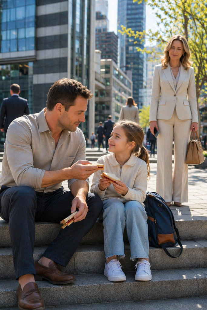 A Single Dad Shared His Last Sandwich with a Crying Girl, Unaware That Her Millionaire Mom Was Listening From Behind