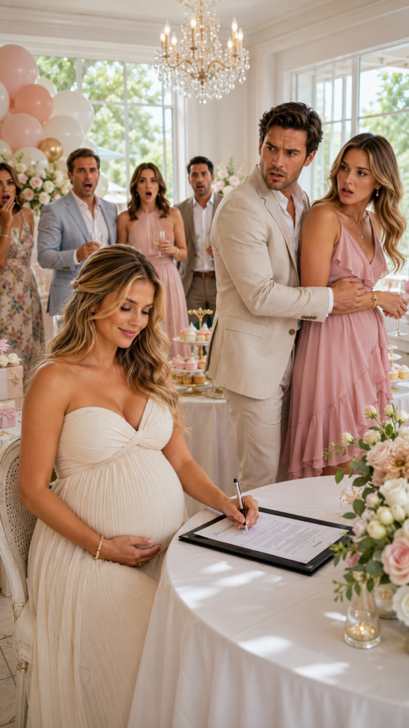 At His Baby Shower, He Flirted with Another Woman… But His Pregnant Wife Smiled, Signed a Paper, and Took the Power in Front of Everyone