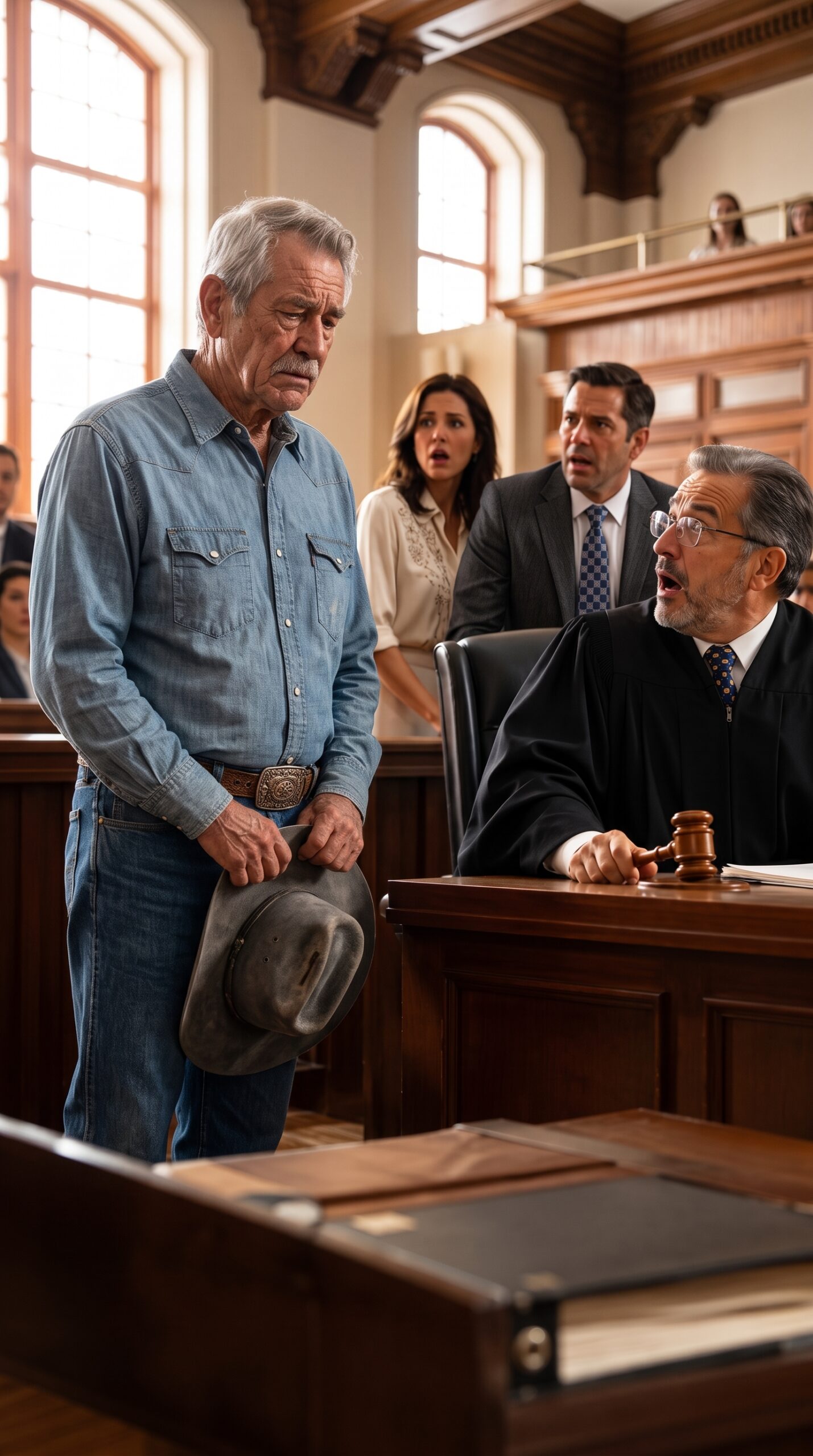His Daughter Tried to Steal His Ranch, Claiming He Was Crazy… But the Judge Heard His Name and Stood Up, Trembling